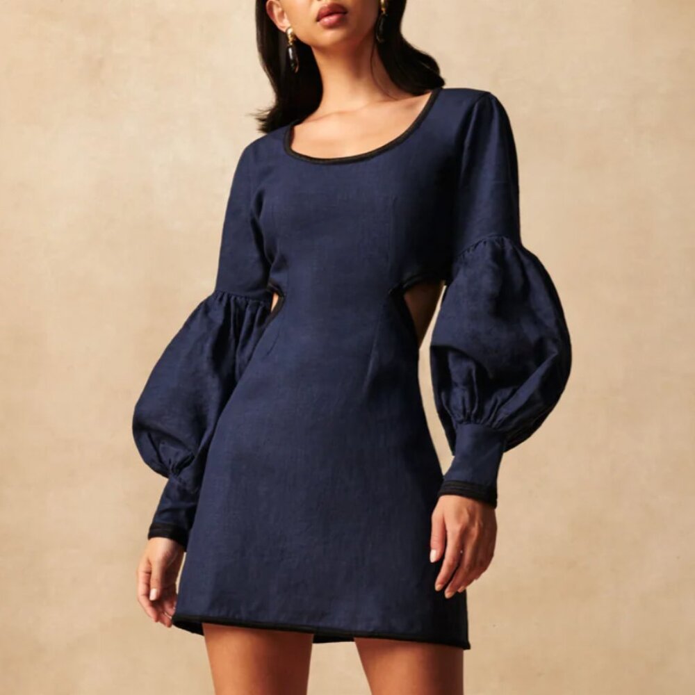 Fanm Mon Lviv Linen Mini Dress Navy Black Size Small